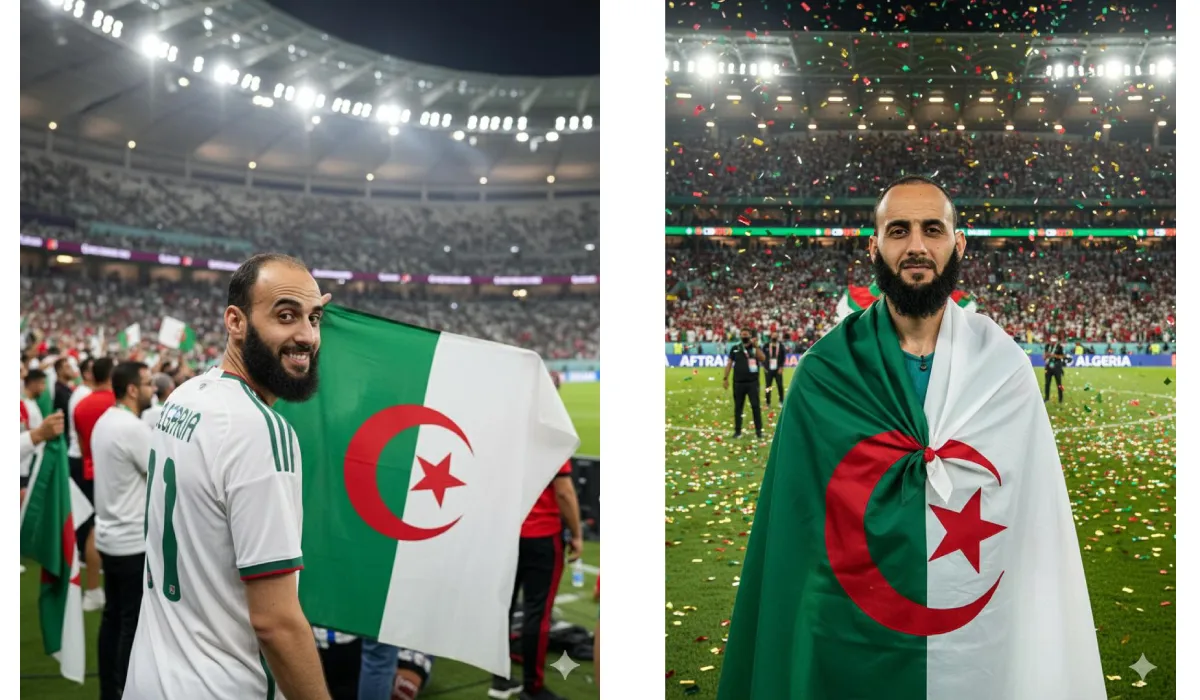 صورة مع العلم الجزائري في كاس افريقيا بالمغرب 2025