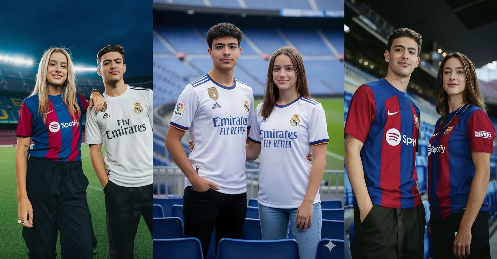 برومبت AI لإنشاء صورة واقعية داخل ملعب كرة قدم بقميص برشلونة أو ريال مدريد