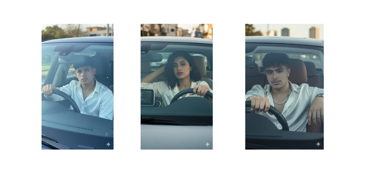 برومبت AI لإنشاء صورة واقعية لشاب داخل سيارة بأسلوب سينمائي فاخر